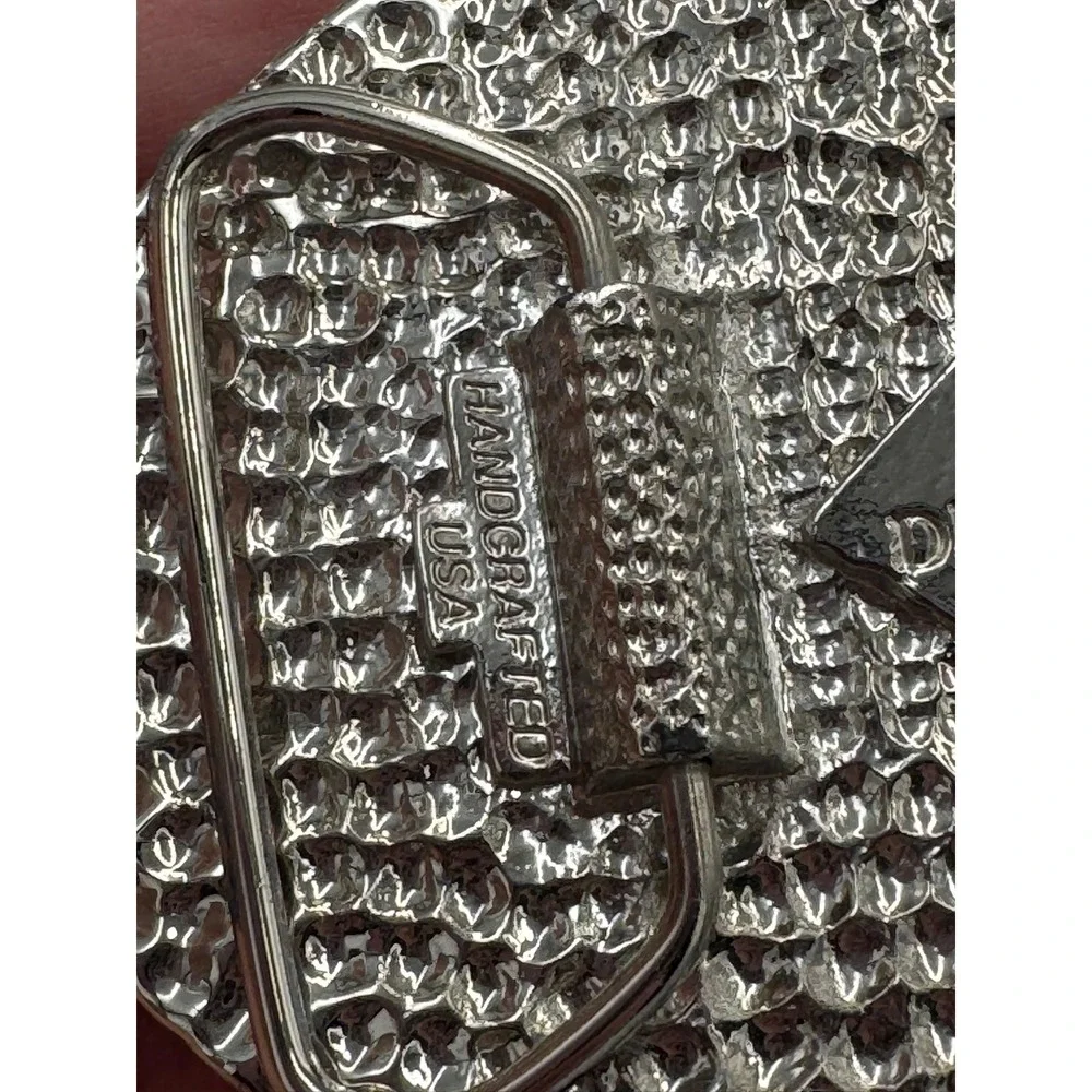 Vintage Western Eagle Feather Resin Belt Buckle Beaded Rope Edge Silver Tone